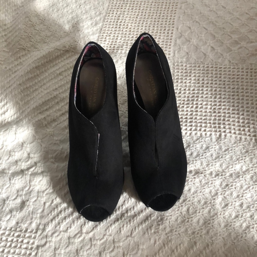 Christian Siriano peep toe suede heels